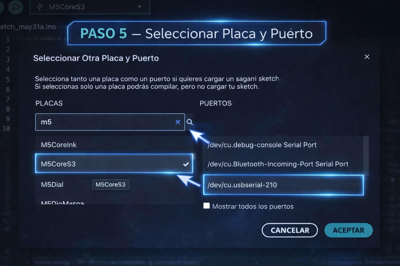 Seleccionar placa Core S3